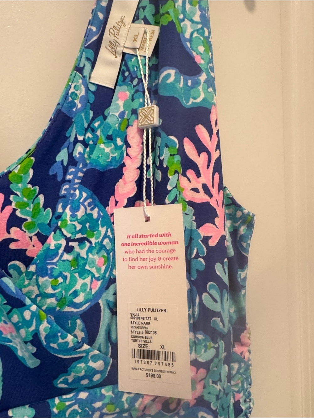 NWT Lilly Pulitzer Navy Dress with Pink and Teal Tropical Print - Picture 2 of 6